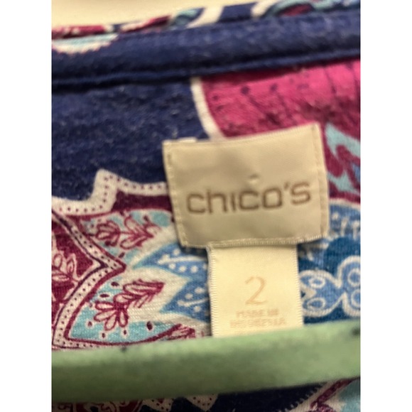 Chico's 2 Paisley Print Tee Top Blue Pink Floral Summer Travel Shirt M - Picture 3 of 6